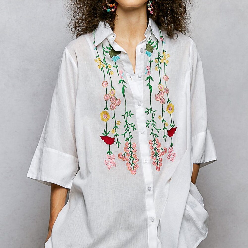 POL Floral‎ Embroidered Half Sleeve Cotton Shirt